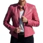 Preview: Loana, Damen-Lederjacke, Bikerstyle, Farbe: pink